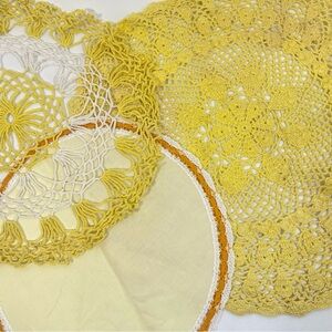 VTG yellow doily lot 3 mid century cottagecore home decor crochet doily spring